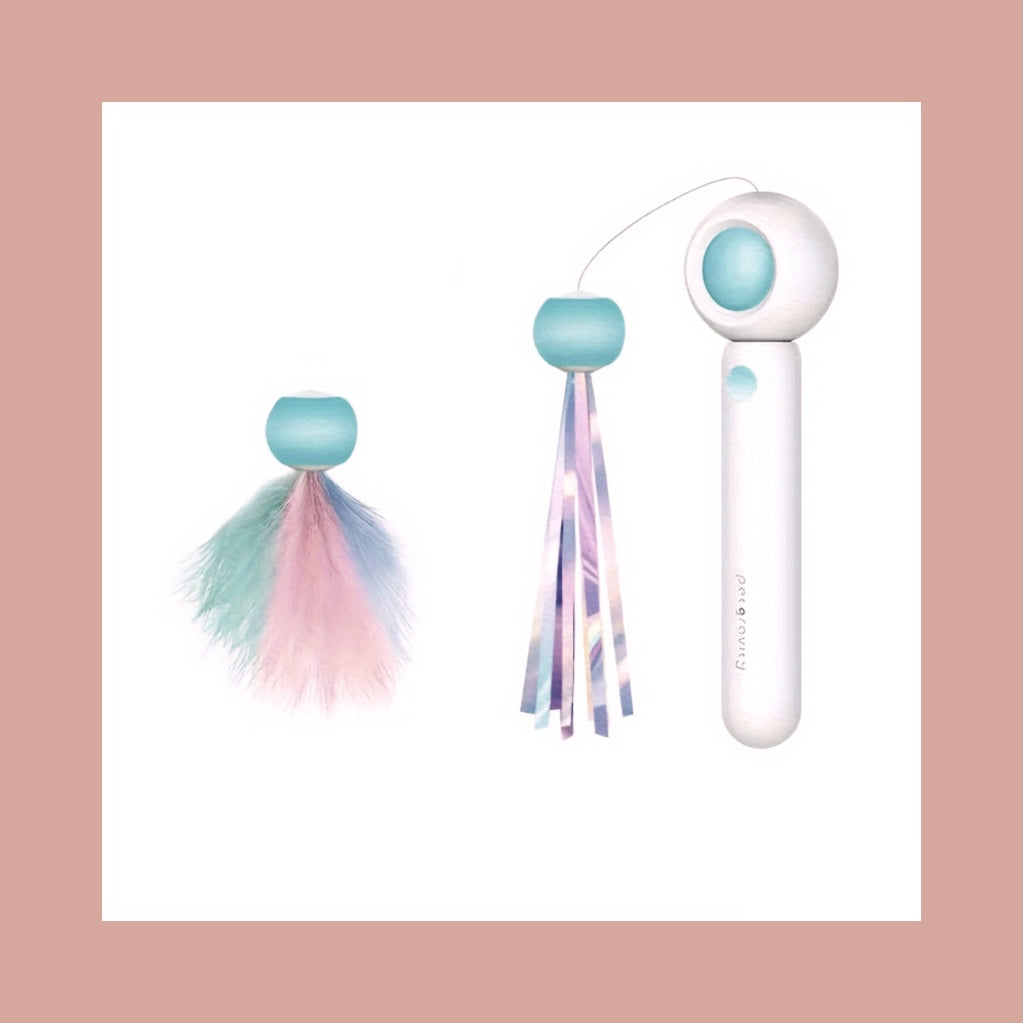 Bacchetta Gioco Retrattile per Gatti con Piume + Testine di Ricambio/Retractable Cat Teaser Wand with Feather + Replacement Heads