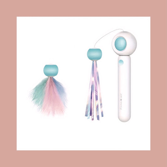 Bacchetta Gioco Retrattile per Gatti con Piume + Testine di Ricambio/Retractable Cat Teaser Wand with Feather + Replacement Heads