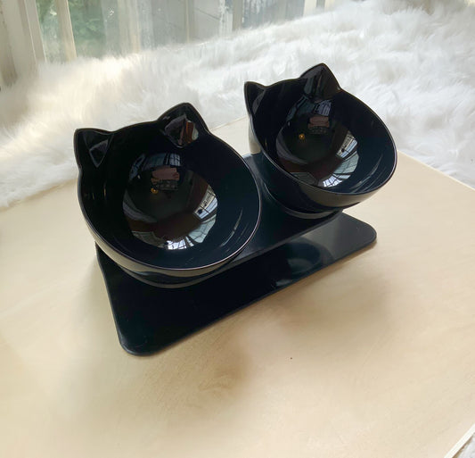 Ciotola Doppia Inclinata per Gatti 15° – Antirigurgito, Base Antiscivolo, Design Ergonomico Proteggi Collo