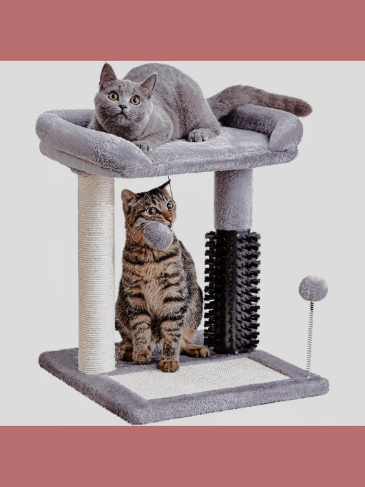 Tiragraffi Torre 4-in-1 per Gatti – Cuccia Morbida, Spazzola Grooming, Sisal Naturale + Pallina/4-in-1 Cat Tree Tower – Plush Bed, Self-Grooming Brush, Natural Sisal Scratcher + Hanging Ball