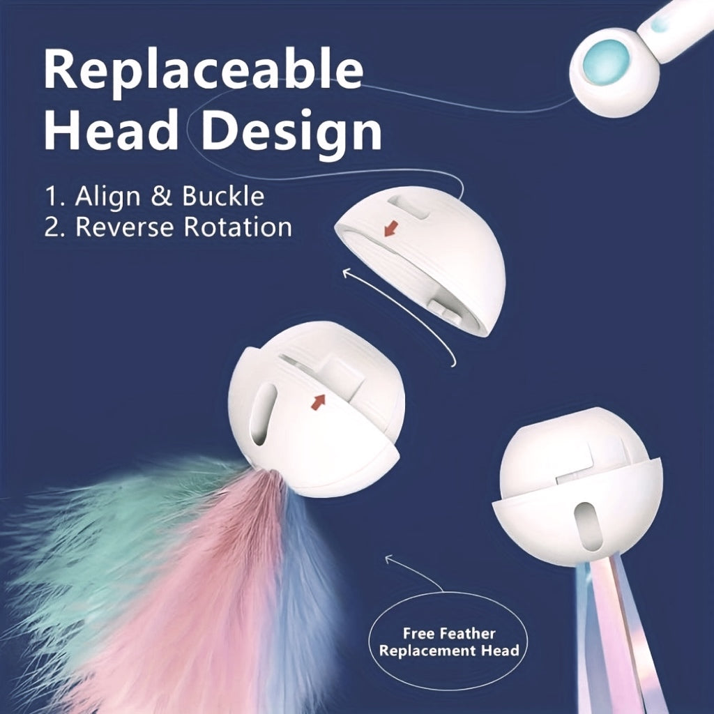 Bacchetta Gioco Retrattile per Gatti con Piume + Testine di Ricambio/Retractable Cat Teaser Wand with Feather + Replacement Heads