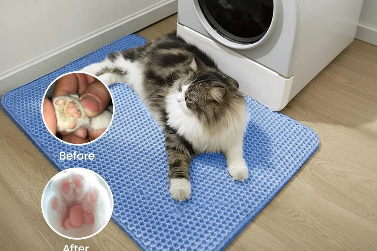 Cat Litter Mat Tappetino Lettiera Doppio Strato per Gatti – Antiscivolo, Impermeabile e Cattura Sabbia a Nido d’Ape