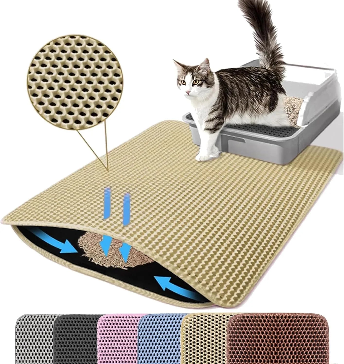 Cat Litter Mat Tappetino Lettiera Doppio Strato per Gatti – Antiscivolo, Impermeabile e Cattura Sabbia a Nido d’Ape