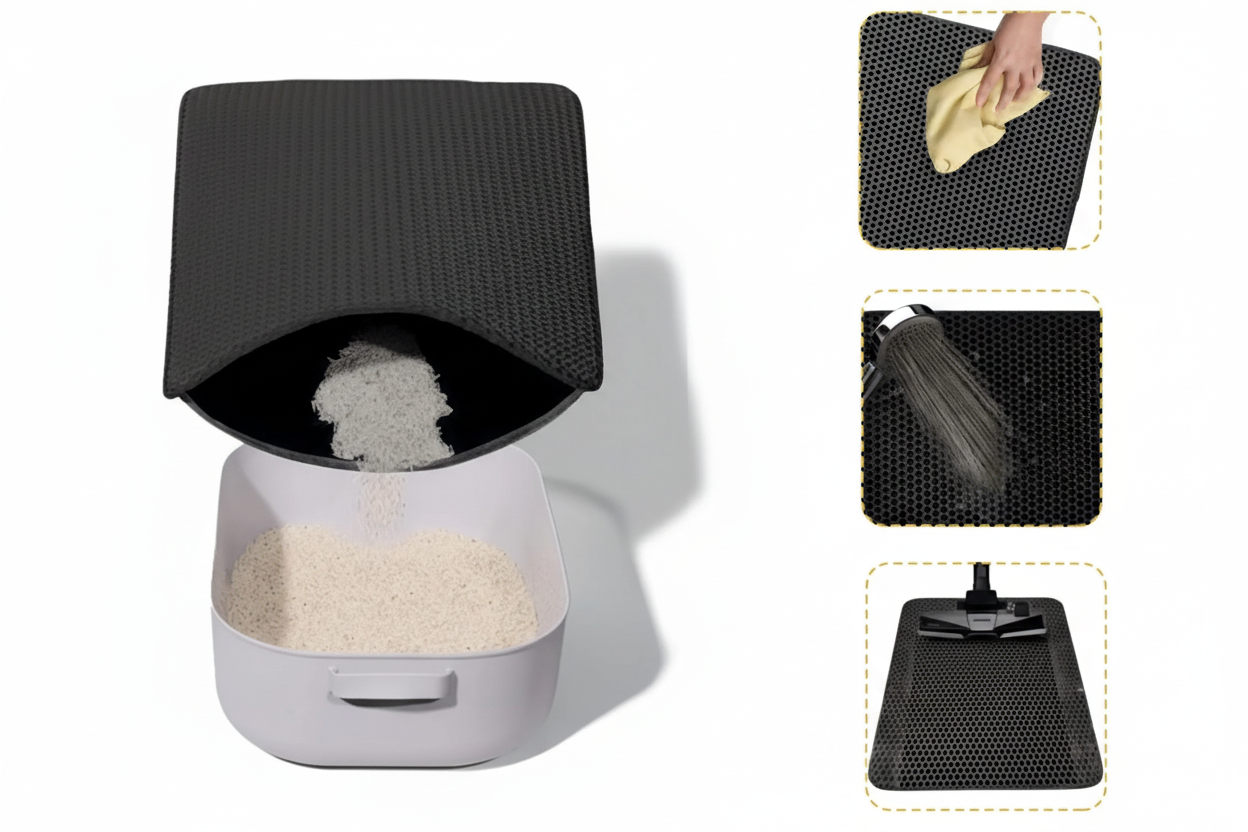 Cat Litter Mat Tappetino Lettiera Doppio Strato per Gatti – Antiscivolo, Impermeabile e Cattura Sabbia a Nido d’Ape