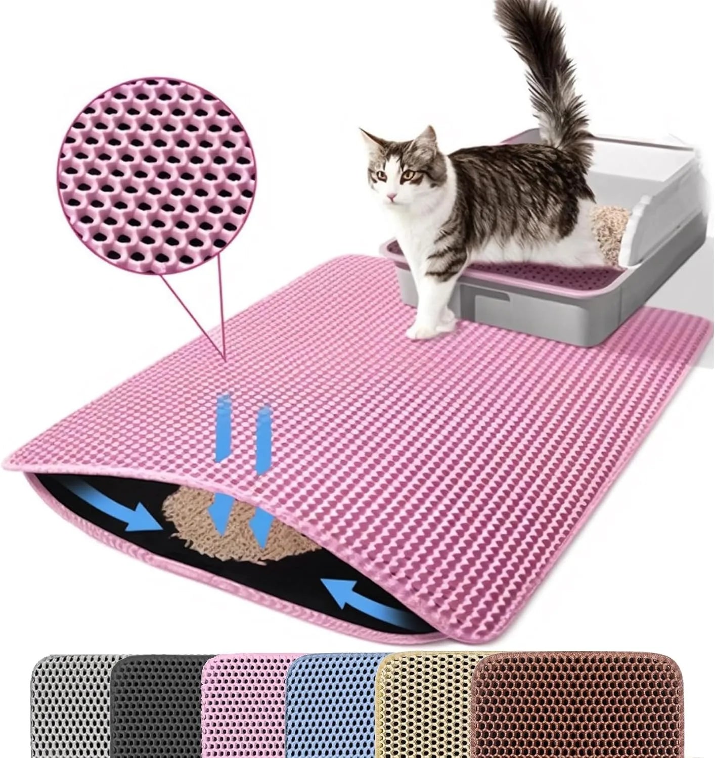 Cat Litter Mat Tappetino Lettiera Doppio Strato per Gatti – Antiscivolo, Impermeabile e Cattura Sabbia a Nido d’Ape