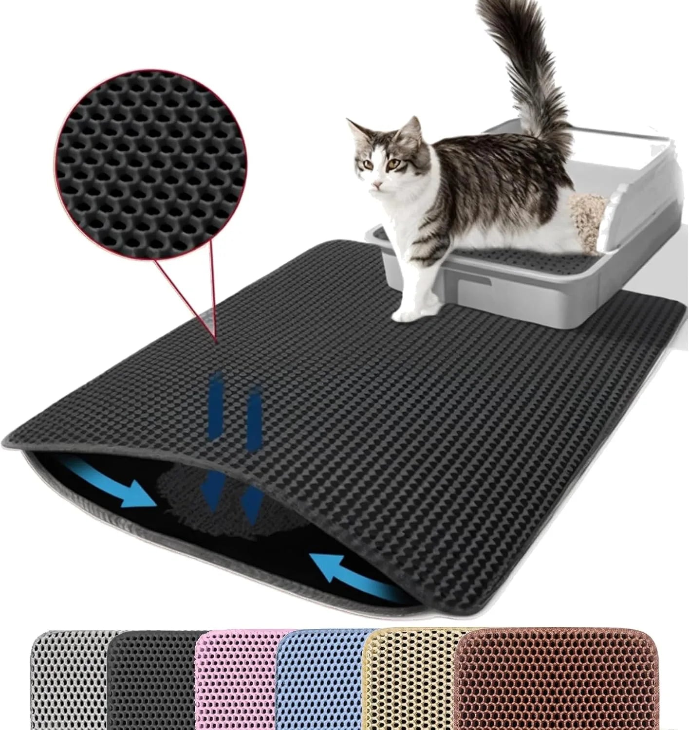 Cat Litter Mat Tappetino Lettiera Doppio Strato per Gatti – Antiscivolo, Impermeabile e Cattura Sabbia a Nido d’Ape