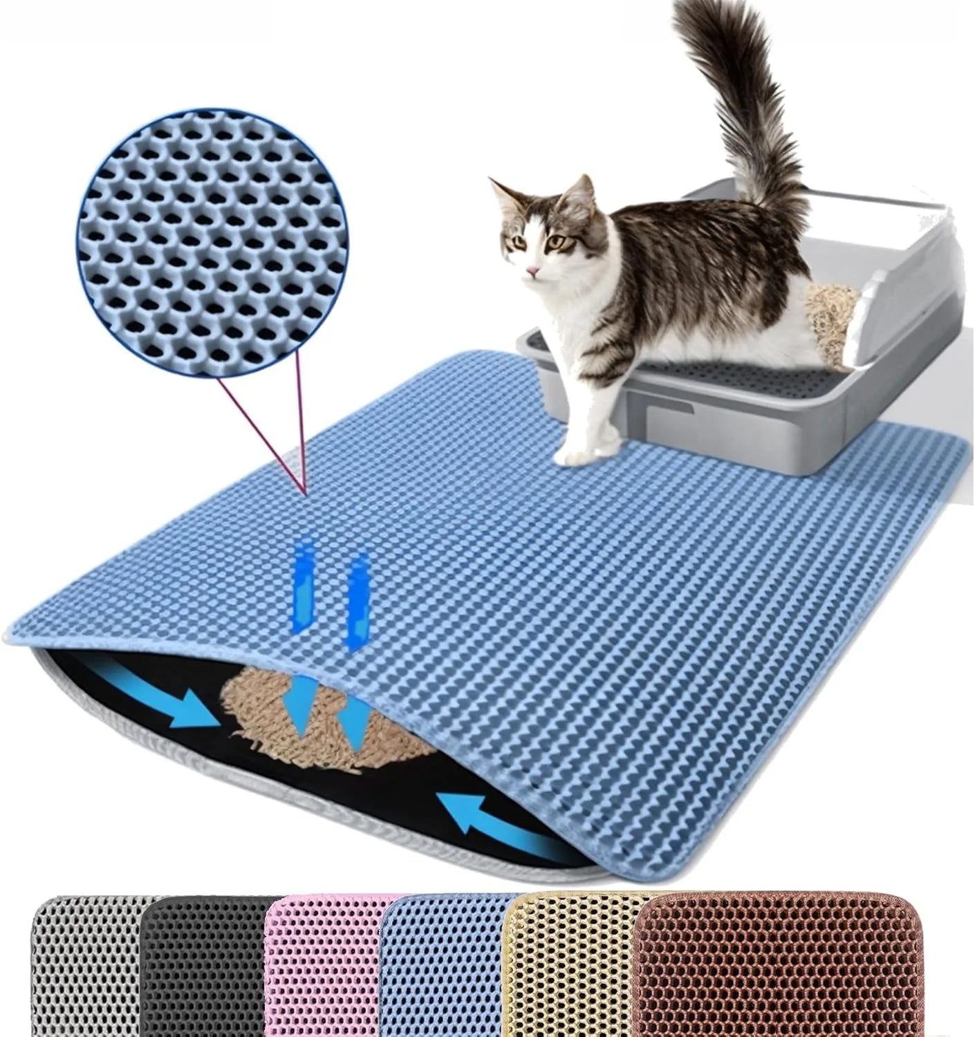 Cat Litter Mat Tappetino Lettiera Doppio Strato per Gatti – Antiscivolo, Impermeabile e Cattura Sabbia a Nido d’Ape