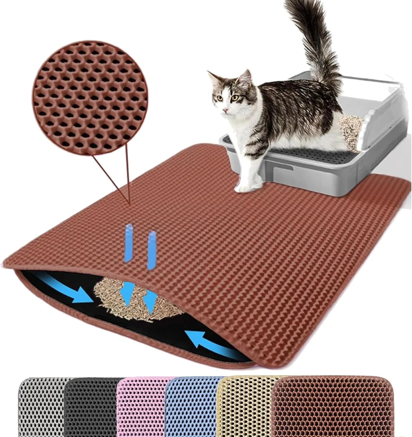 Cat Litter Mat Tappetino Lettiera Doppio Strato per Gatti – Antiscivolo, Impermeabile e Cattura Sabbia a Nido d’Ape
