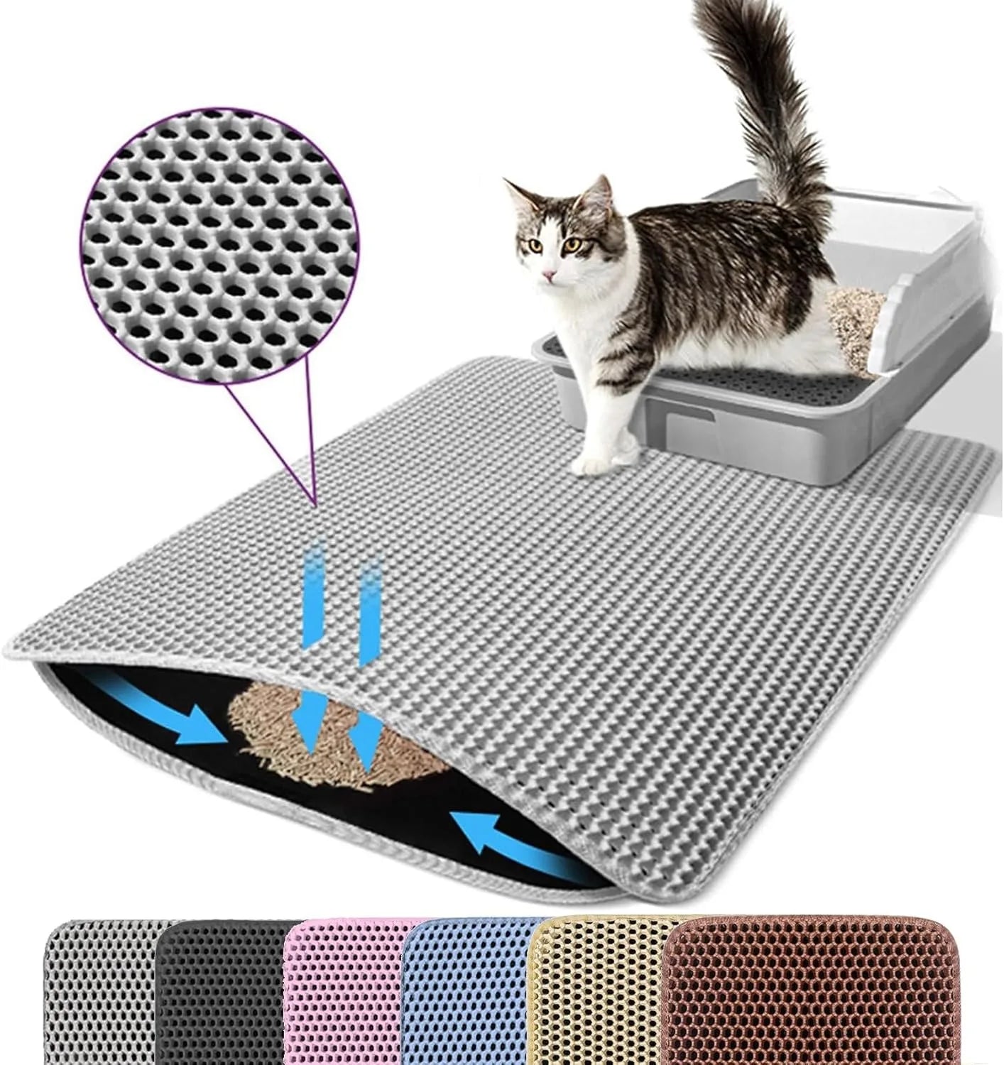 Cat Litter Mat Tappetino Lettiera Doppio Strato per Gatti – Antiscivolo, Impermeabile e Cattura Sabbia a Nido d’Ape
